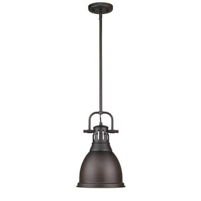 Golden Lighting Duncan Small Pendant with Rod in Rubbed Bronze with a Rubbed Bronze - 3604-S RBZ-RBZ-Minimal & Modern
