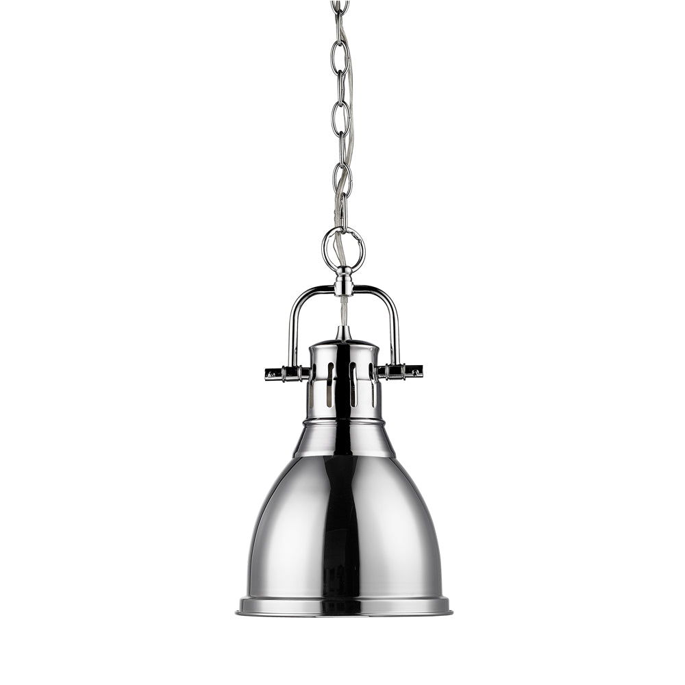 Golden Lighting Duncan Small Pendant with Chain in Chrome with a Chrome Shade - 3602-S CH-CH-Minimal & Modern