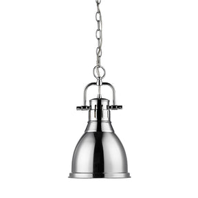 Golden Lighting Duncan Small Pendant with Chain in Chrome with a Chrome Shade - 3602-S CH-CH-Minimal & Modern