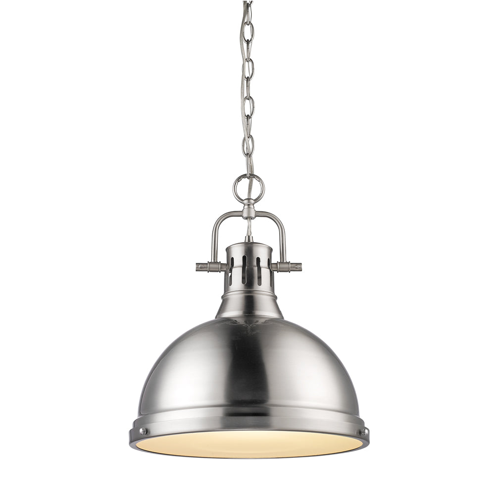 Golden Lighting Duncan 1 Light Pendant with Chain in Pewter with a Pewter Shade - 3602-L PW-PW-Minimal & Modern