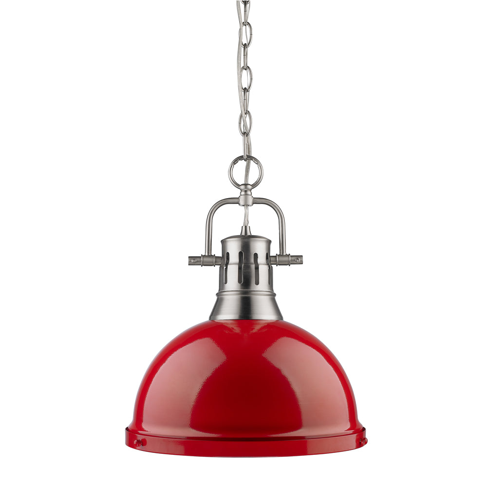 Golden Lighting Duncan 1 Light Pendant with Chain in Pewter with a Red Shade - 3602-L PW-RD-Minimal & Modern
