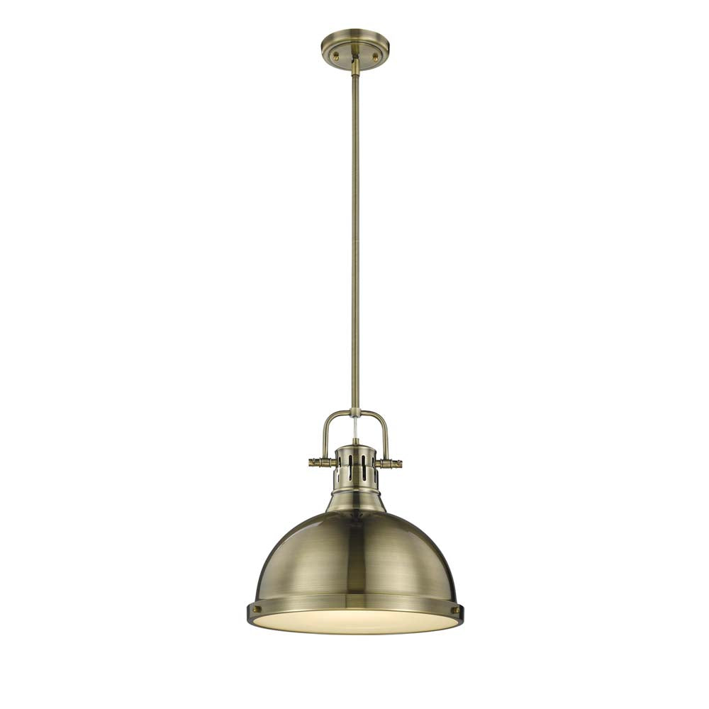 Golden Lighting Duncan 1 Light Pendant with Rod in Aged Brass with an Aged Brass Shade - 3604-L AB-AB-Minimal & Modern