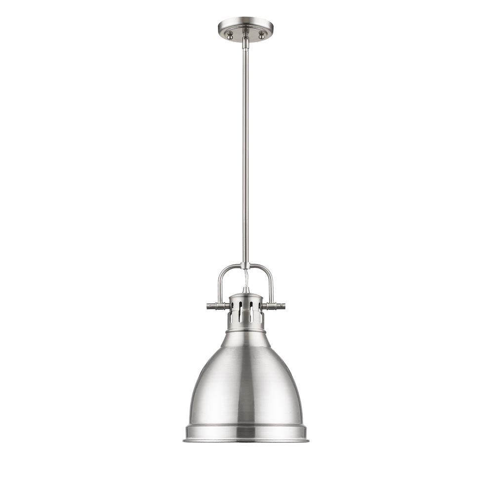 Golden Lighting Duncan Small Pendant with Rod in Pewter with a Pewter Shade - 3604-S PW-PW-Minimal & Modern