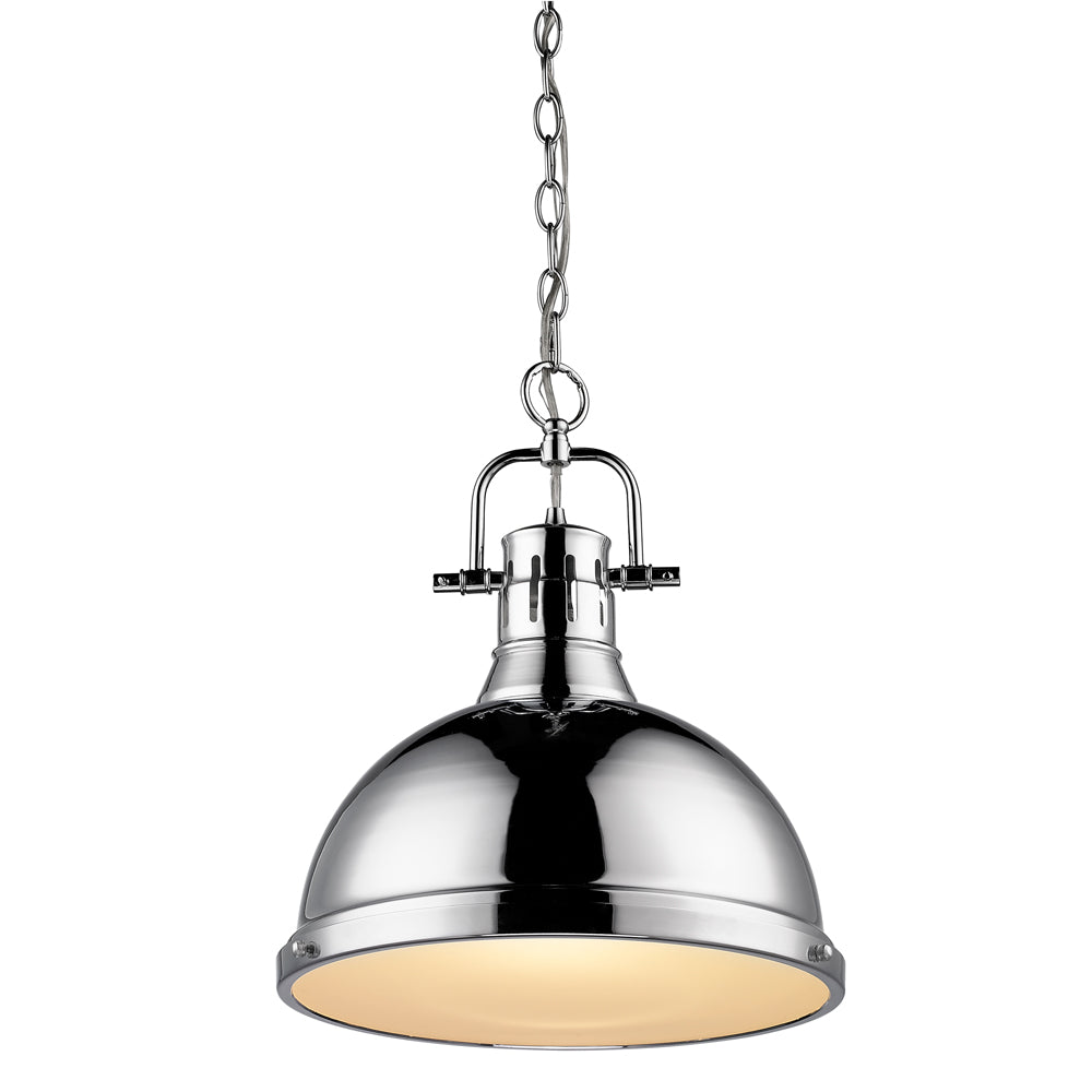 Golden Lighting Duncan 1 Light Pendant with Chain in Chrome with a Chrome Shade - 3602-L CH-CH-Minimal & Modern