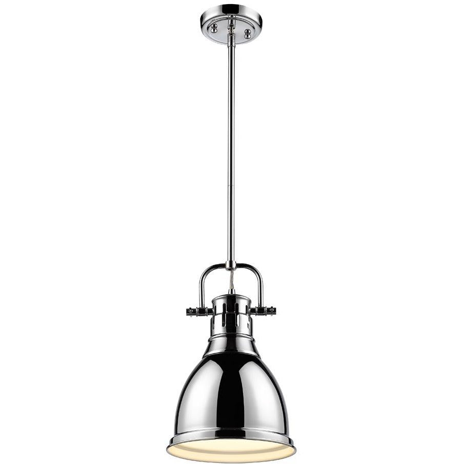 Golden Lighting Duncan Small Pendant with Rod in Chrome with a Chrome Shade - 3604-S CH-CH-Minimal & Modern