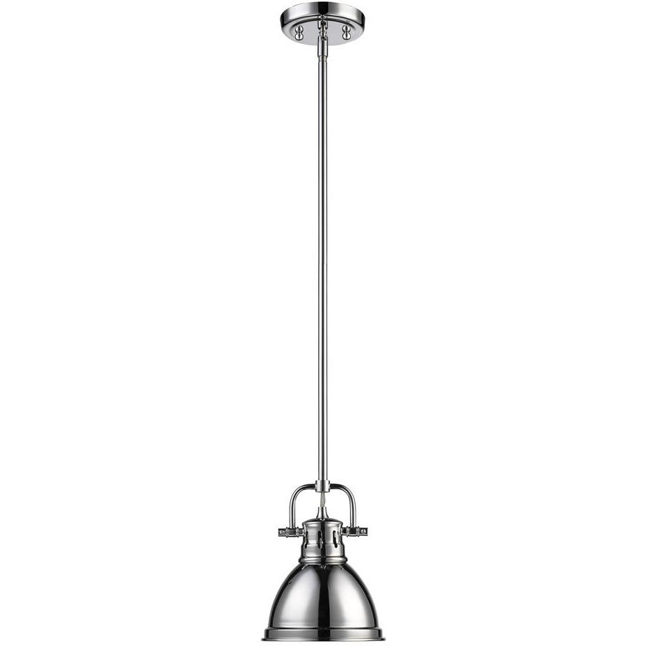 Golden Lighting Duncan Mini Pendant with Rod in Chrome with a Chrome Shade - 3604-M1L CH-CH-Minimal & Modern