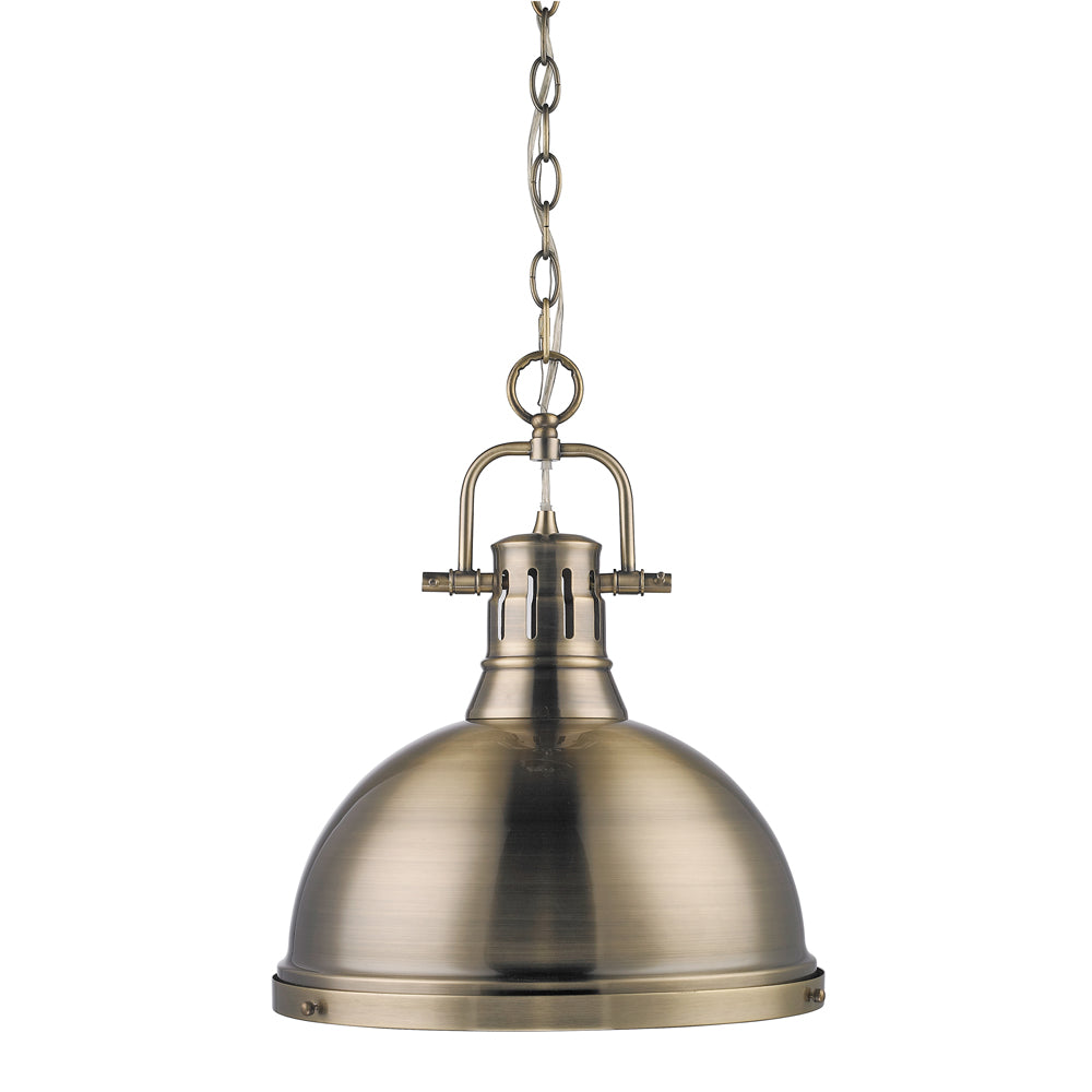 Golden Lighting Duncan 1 Light Pendant with Chain in Aged Brass with a Aged Brass - 3602-L AB-AB-Minimal & Modern