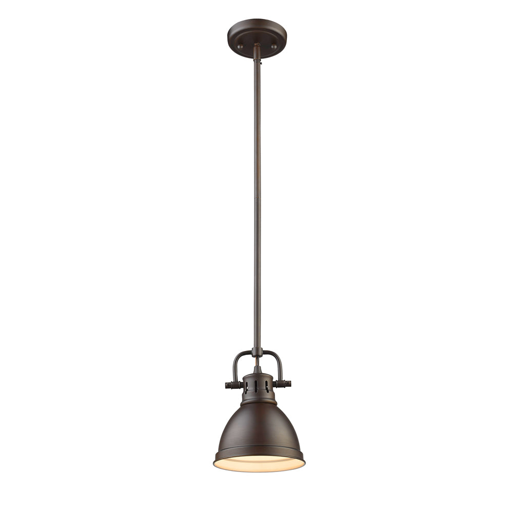 Golden Lighting Duncan Mini Pendant with Rod in Rubbed Bronze with a Rubbed Bronze Shade - 3604-M1L RBZ-RBZ-Minimal & Modern