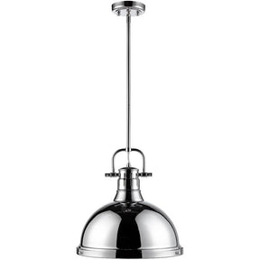 Golden Lighting Duncan 1 Light Pendant with Rod in Chrome with a Chrome Shade - 3604-L CH-CH-Minimal & Modern