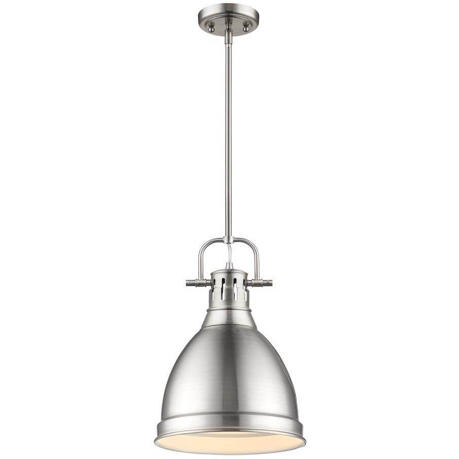 Golden Lighting Duncan Small Pendant with Rod in Pewter with a Pewter Shade - 3604-S PW-PW-Minimal & Modern