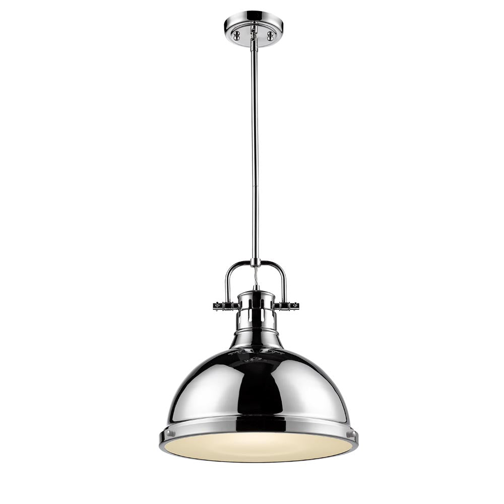 Golden Lighting Duncan 1 Light Pendant with Rod in Chrome with a Chrome Shade - 3604-L CH-CH-Minimal & Modern