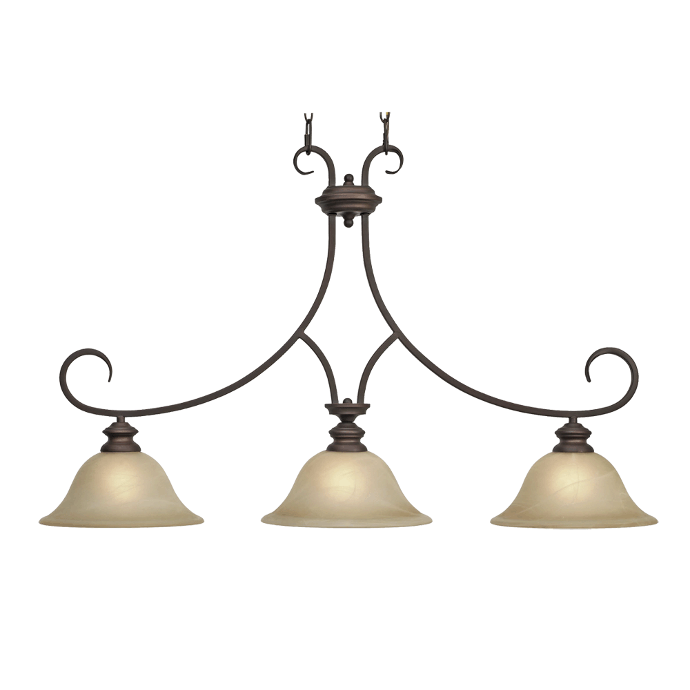 Golden Lighting Lancaster 3 Light Linear Pendant in Rubbed Bronze with Antique Marbled Glass - 6005-10 RBZ - 1