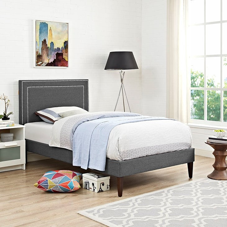 Modway Furniture Modern Jessamine Twin Fabric Platform Bed with Squared Tapered Legs-Minimal & Modern