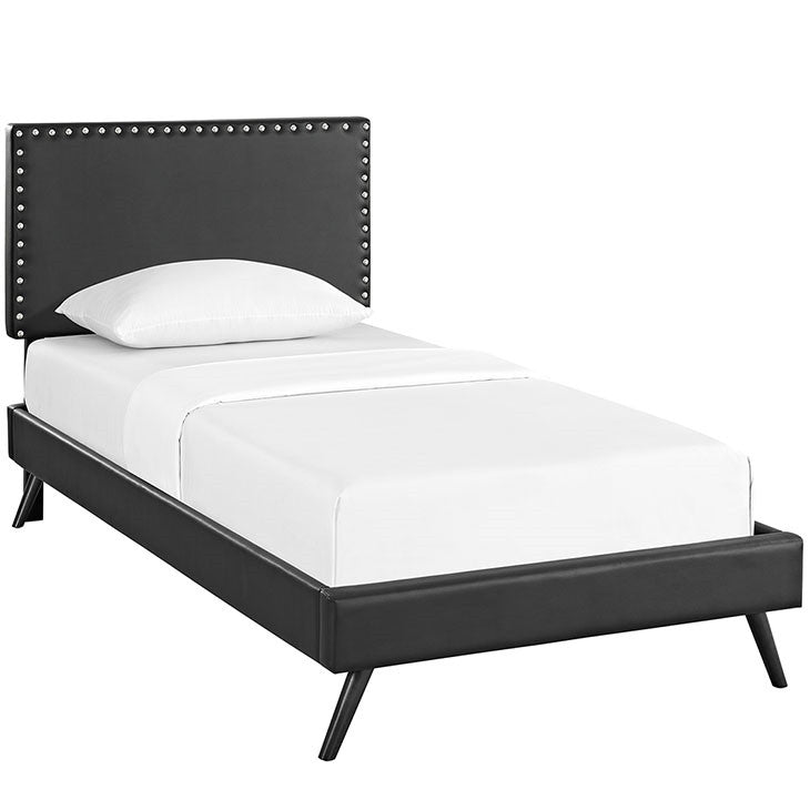 Modway Furniture Modern Phoebe Twin Vinyl Platform Bed with Round Splayed Legs-Minimal & Modern