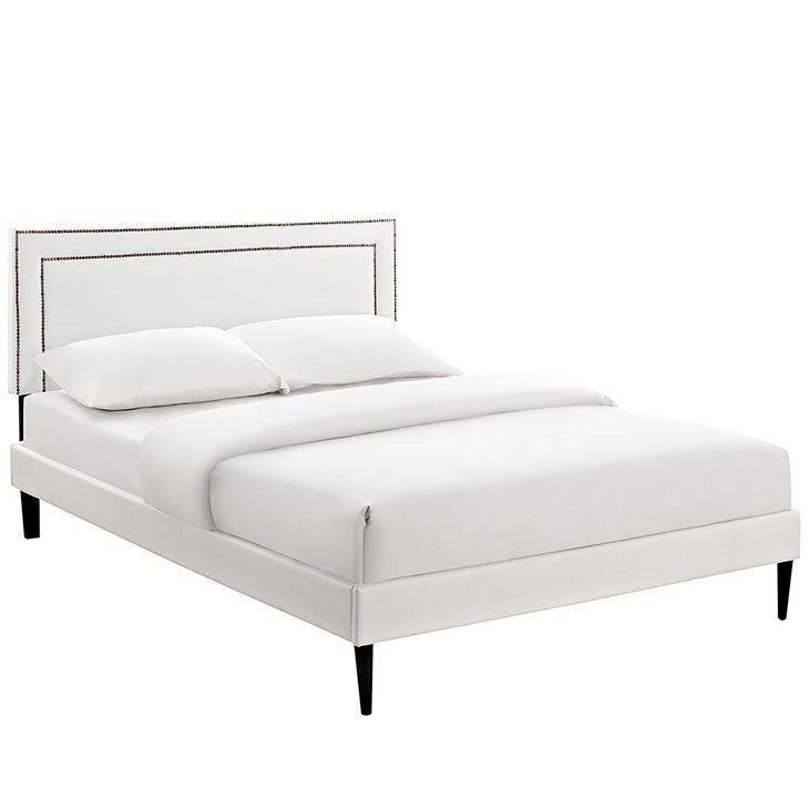 Modway Furniture Modern Jessamine Queen Vinyl Platform Bed with Round Tapered Legs-Minimal & Modern