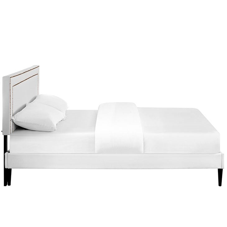Modway Furniture Modern Jessamine Queen Vinyl Platform Bed with Round Tapered Legs-Minimal & Modern