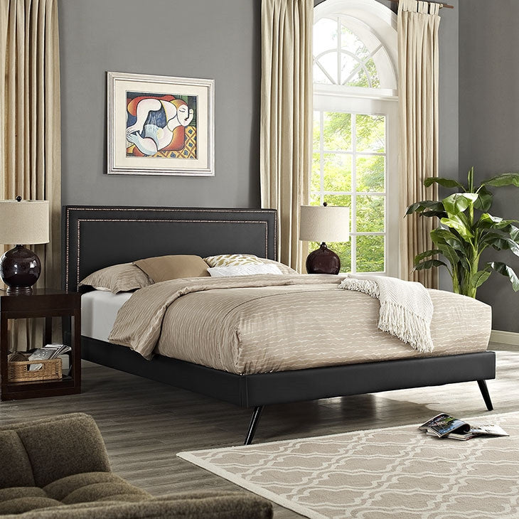 Modway Furniture Modern Jessamine Full Vinyl Platform Bed with Round Splayed Legs-Minimal & Modern