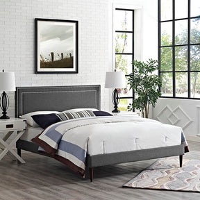 Modway Furniture Modern Jessamine Full Fabric Platform Bed with Round Tapered Legs-Minimal & Modern