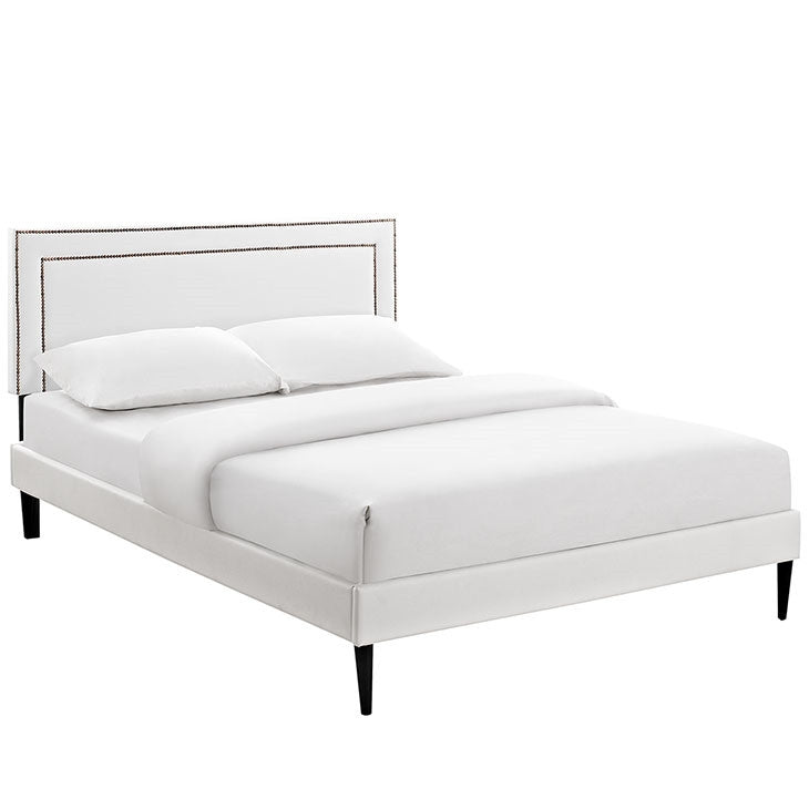Modway Furniture Modern Jessamine King Vinyl Platform Bed with Round Tapered Legs-Minimal & Modern