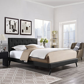 Modway Furniture Modern Terisa Queen Vinyl Platform Bed with Round Splayed Legs-Minimal & Modern
