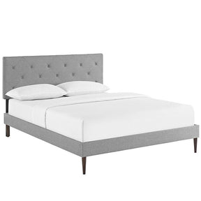 Modway Furniture Modern Terisa Queen Fabric Platform Bed with Round Tapered Legs-Minimal & Modern