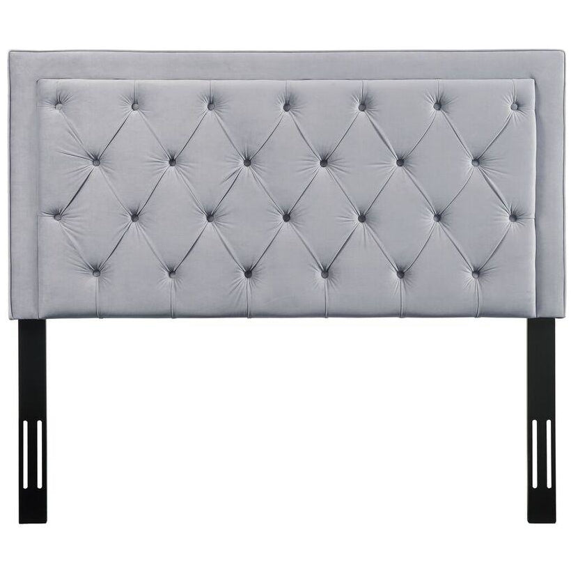 TOV Furniture Modern Nacht Queen Headboard In Grey Velvet-Minimal & Modern