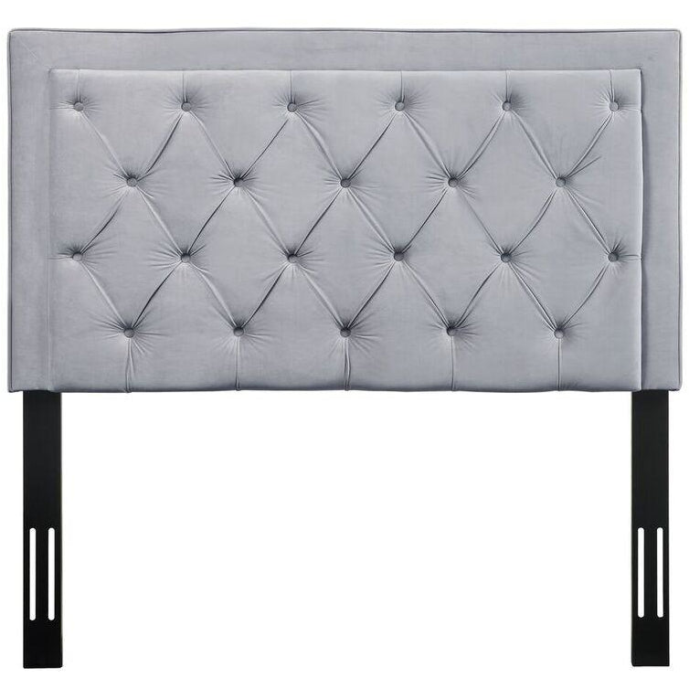 TOV Furniture Modern Nacht Full Headboard In Grey Velvet-Minimal & Modern