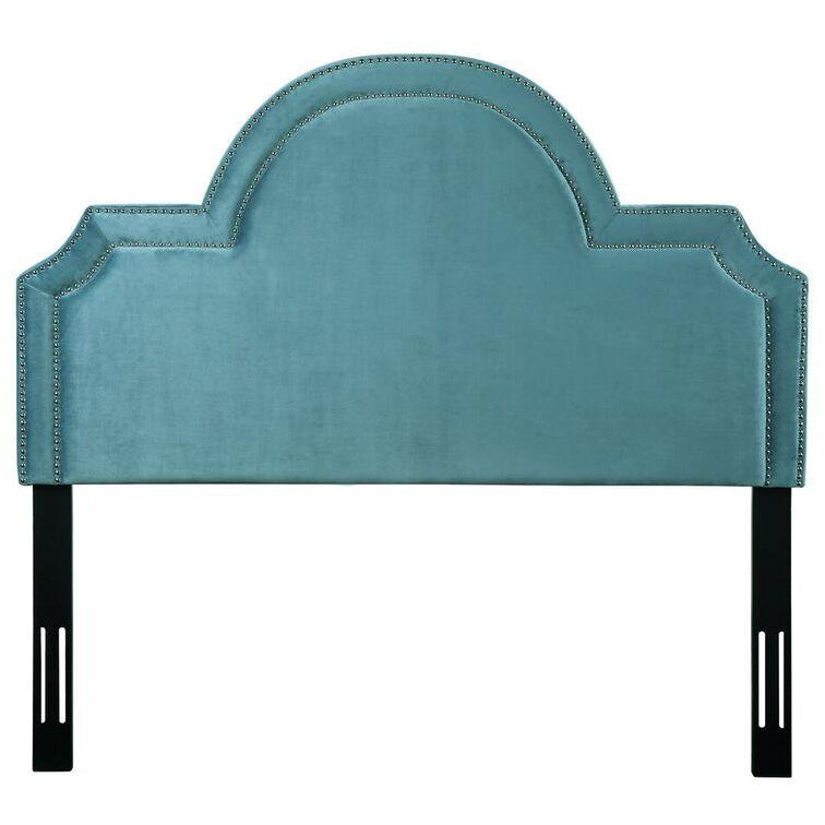 TOV Furniture Modern Laylah King Headboard In Sea Blue Velvet-Minimal & Modern