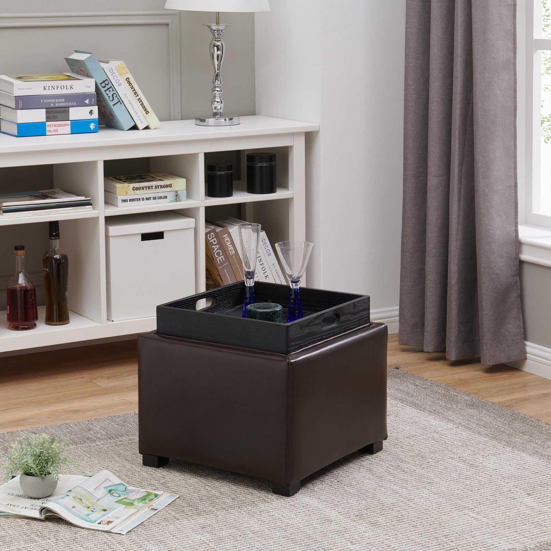 Cameron Square Leather Storage Ottoman by New Pacific Direct - 113042