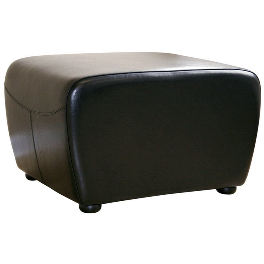 Baxton Studio Black Full Leather Ottoman with Rounded Sides Baxton Studio-ottomans-Minimal And Modern - 1