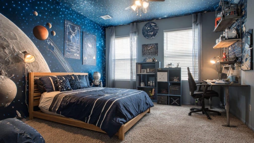 Space-Themed Decor with Glow-in-the-Dark Elements