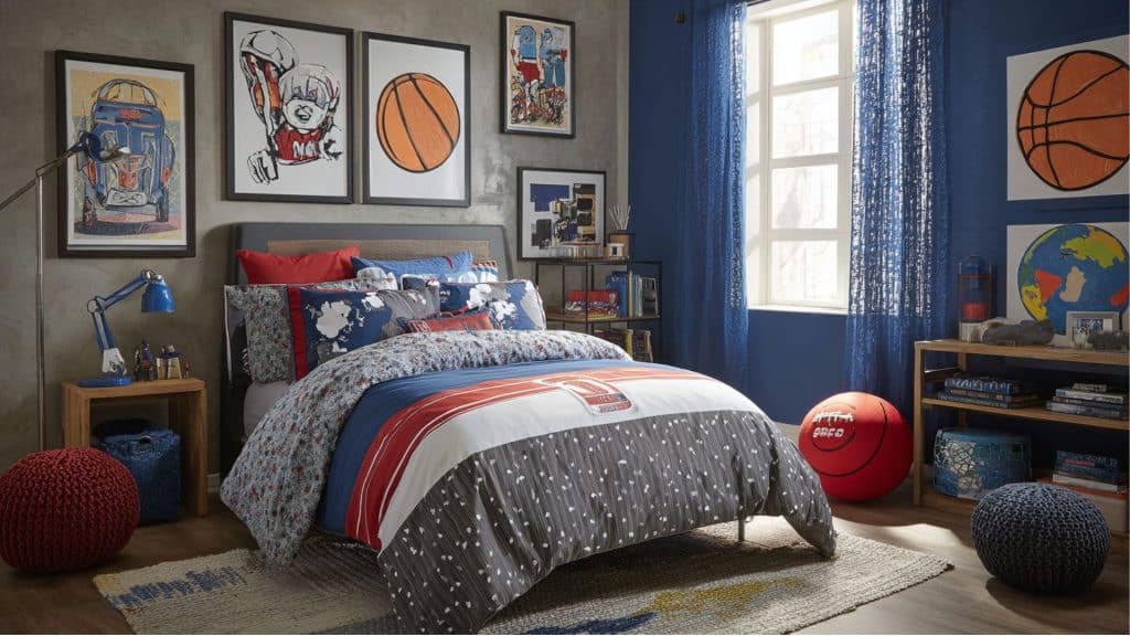Sports-themed room with Wall Art