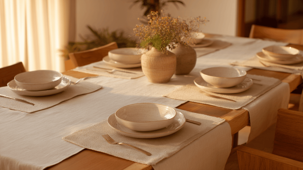 Use Neutral or Earth-Toned Table Linens