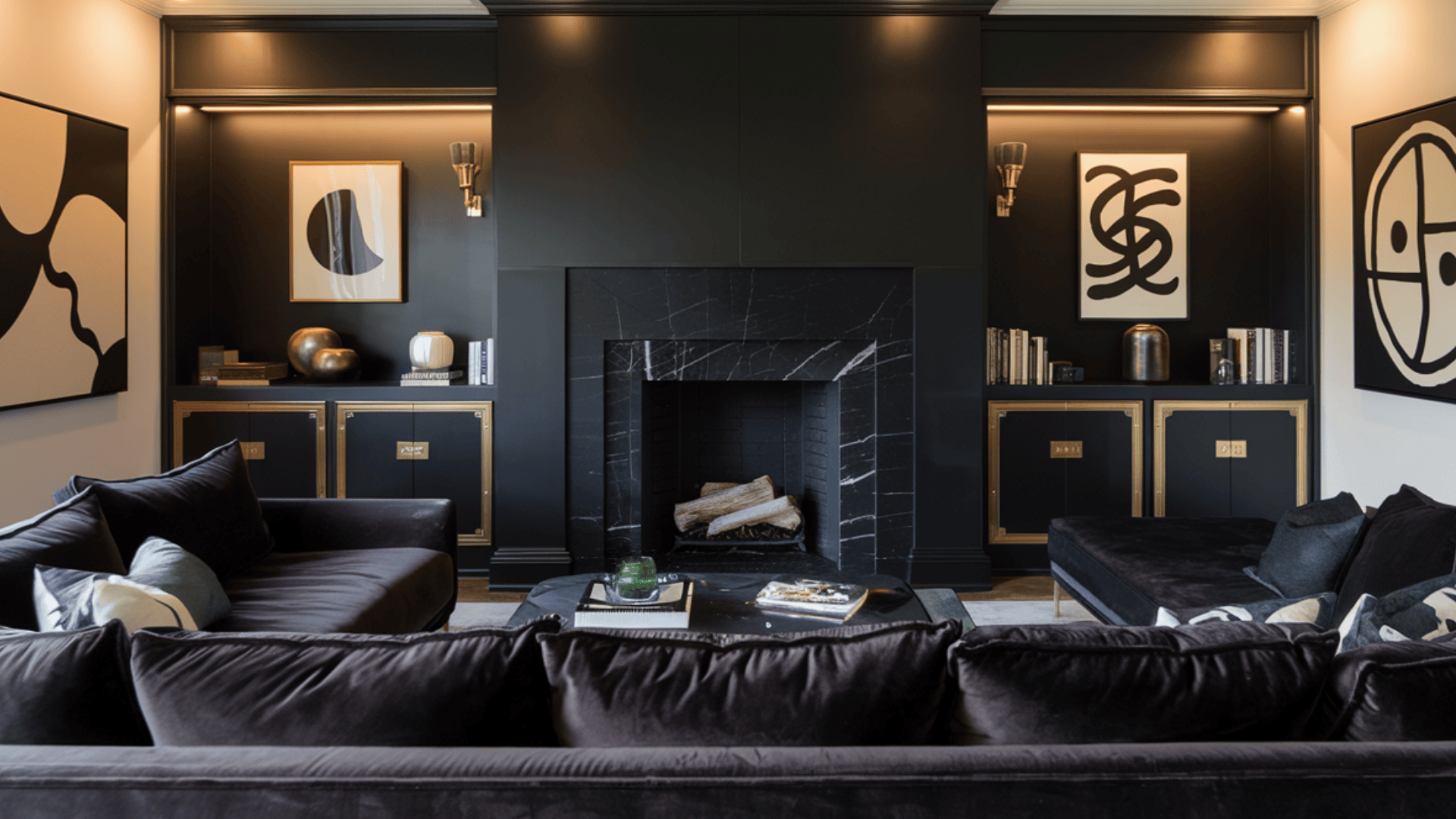 All-Black Built-Ins with Brass Hardware