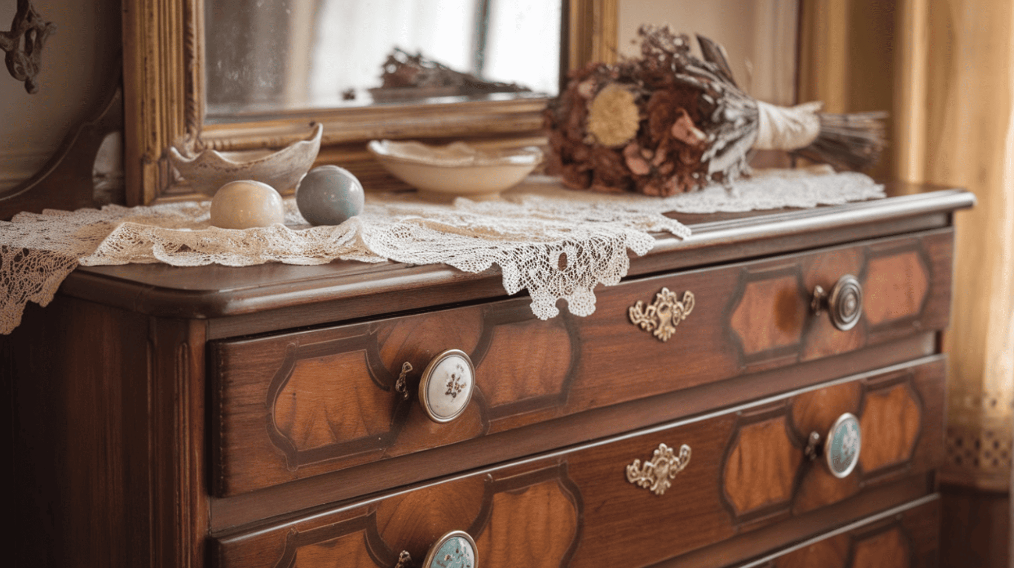 Antique Dresser With Mismatched Knobs