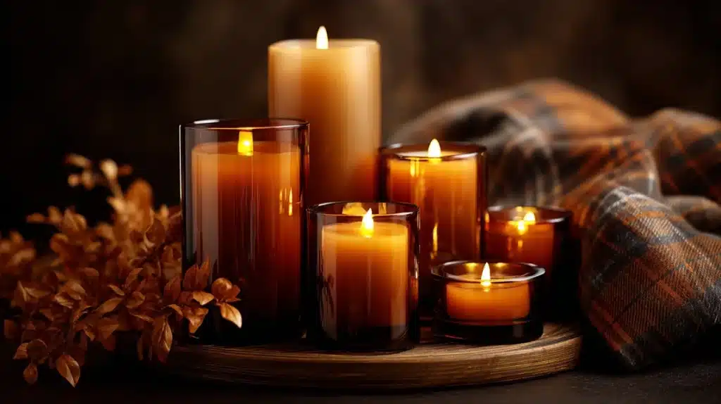 Arrange Candles in Amber Glass Holders