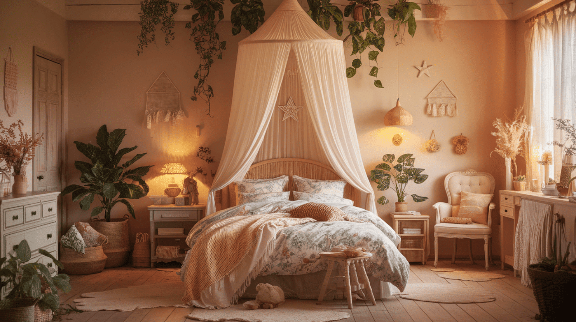 Bed Canopy Made From Light Muslin Fabric