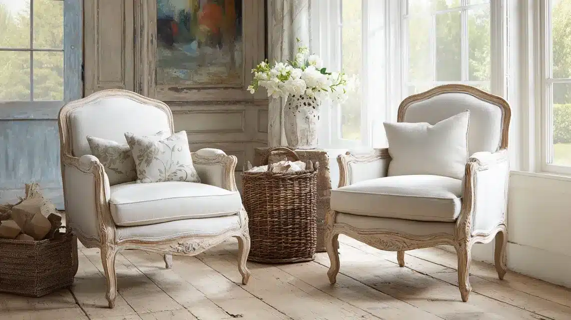 Cabriole-Leg Whitewashed Armchairs