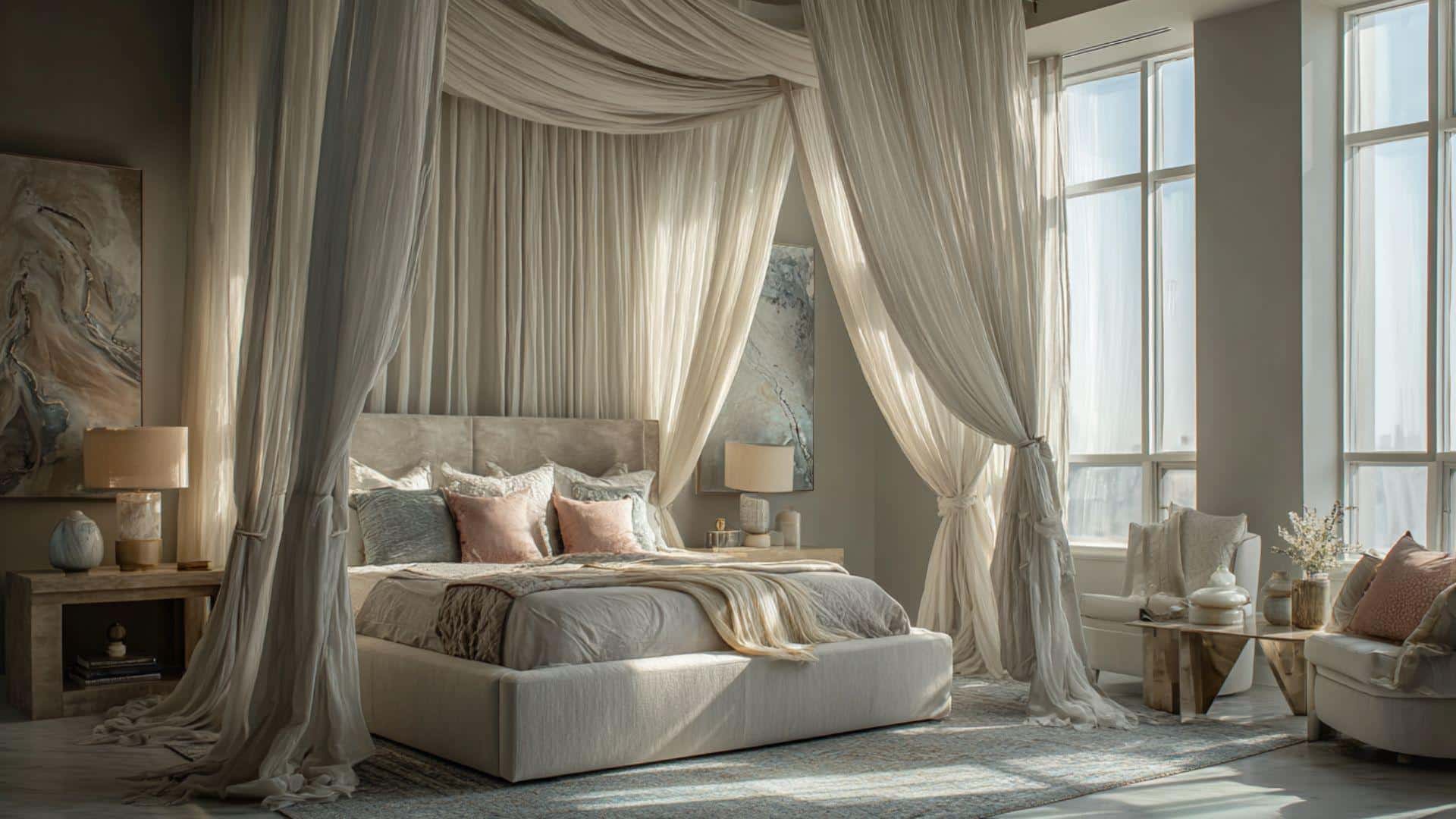 Canopy Bed with Sheer Drapes