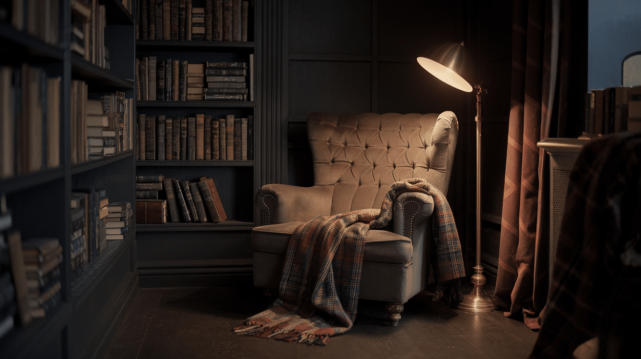 Cozy Armchair With Throw and Floor Lamp