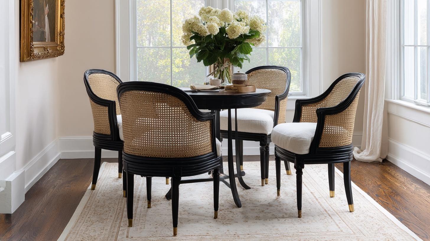 Curved Back Cane Dining Chairs As Side Seating
