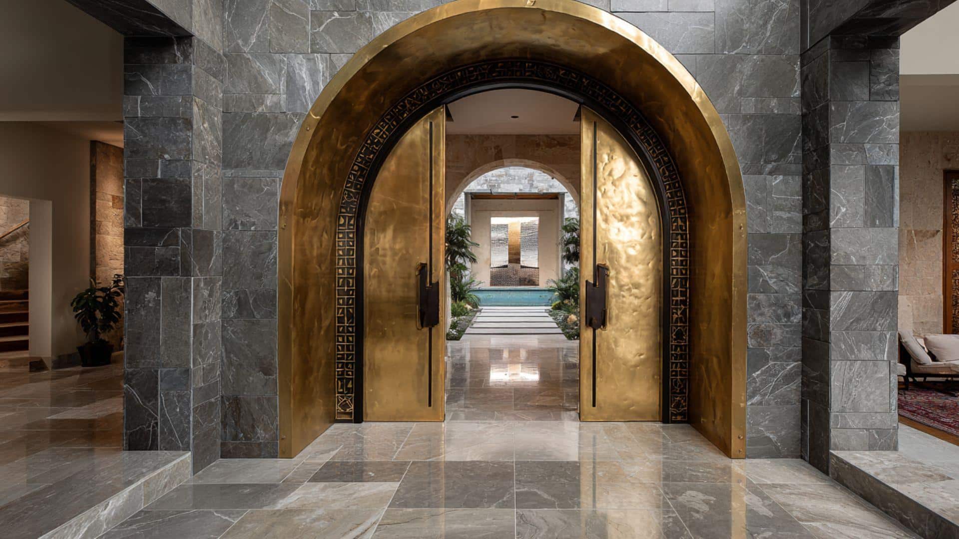 Custom Arched Doorway with Metal Inlay
