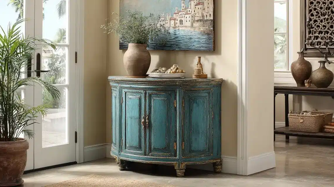 Distressed Blue Accent Cabinet