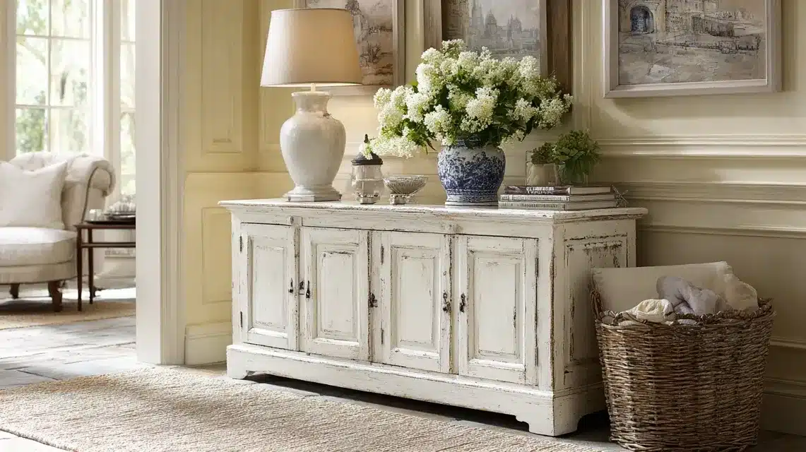 Distressed White Sideboard