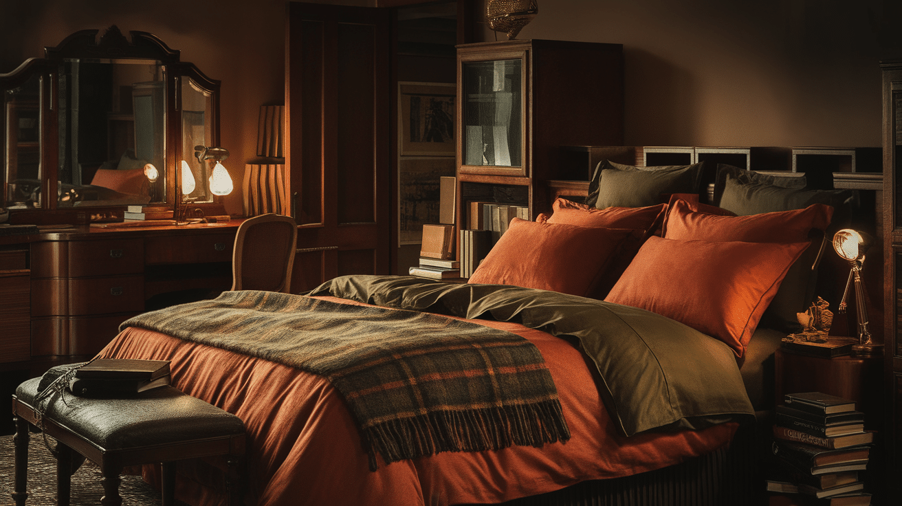 Earth-Toned Bedding With Plaid Throw