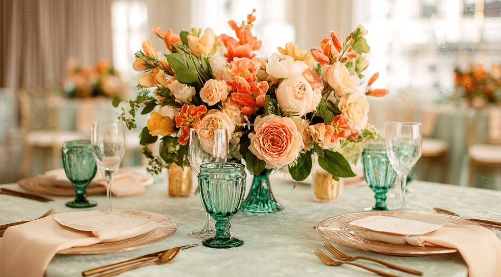 Emerald Green and Peach
