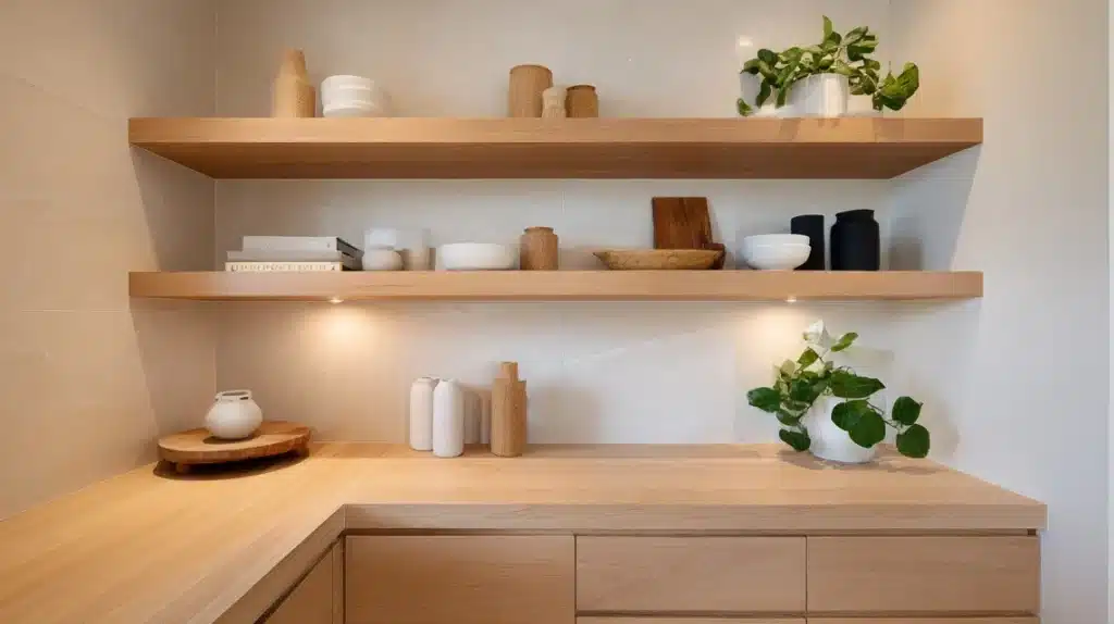 Floating Shelves with Closed Storage Below