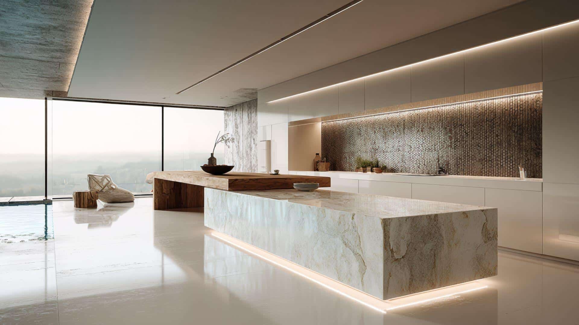 Floating Kitchen Island with Waterfall Edges