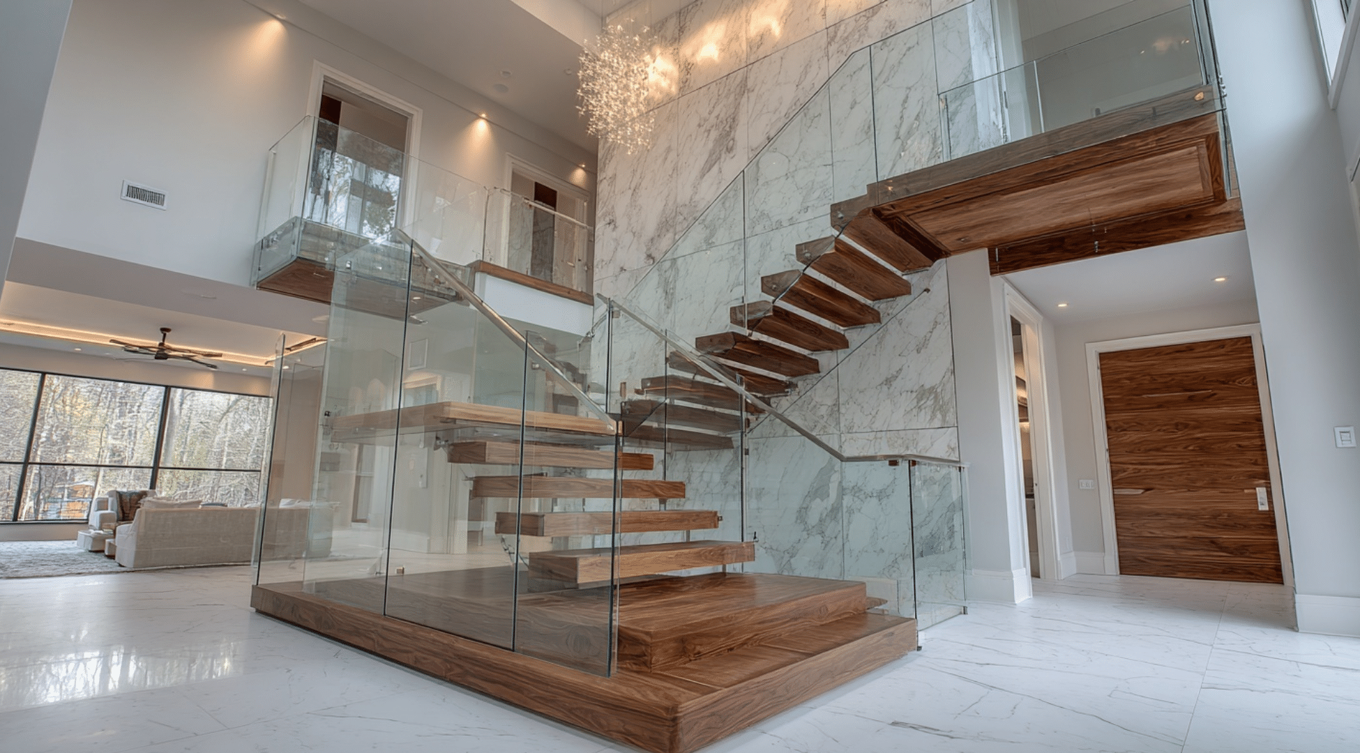 Floating Staircase with Glass Railings