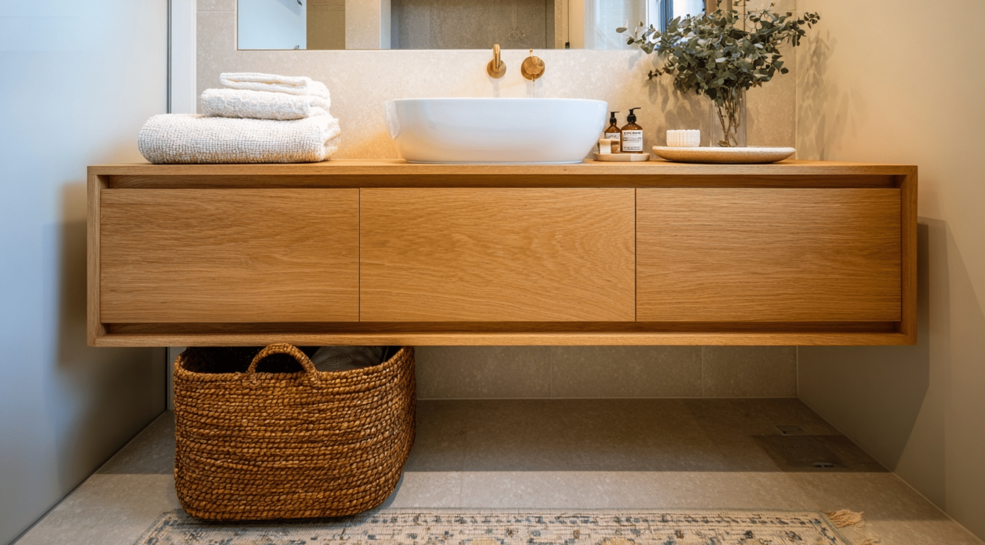 Floating Wood Vanity to Save Space